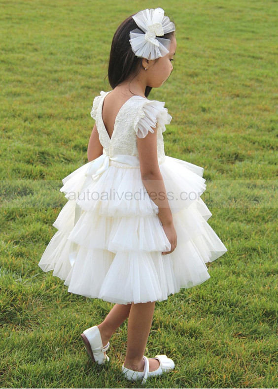 Feifei Sleeves Ivory Lace Tulle Tiered Flower Girl Dress Feifei Sleeves Ivory Lace Tulle Tiered Flower Girl Dress